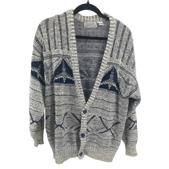 Method Other - Rare Vintage METHOD Color Block Button Front Cardigan Sweater 80s 90s Black SZ L